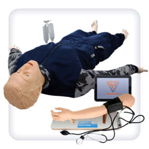 Simulator-dummy for practicing nursing skills and measuring blood pressure